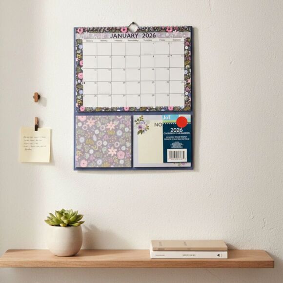 JOT 2026 Spiral Wall Calendar W/ Notes & Shopping List Notepad Purple Floral NEW - Picture 1 of 11
